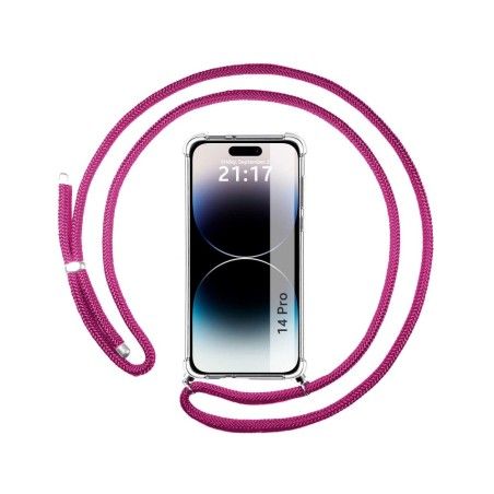 Funda Colgante Transparente compatible con iPhone 14 Pro (6.1) con Cordon Rosa Fucsia