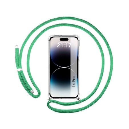 Funda Colgante Transparente compatible con iPhone 14 Pro (6.1) con Cordon Verde Agua