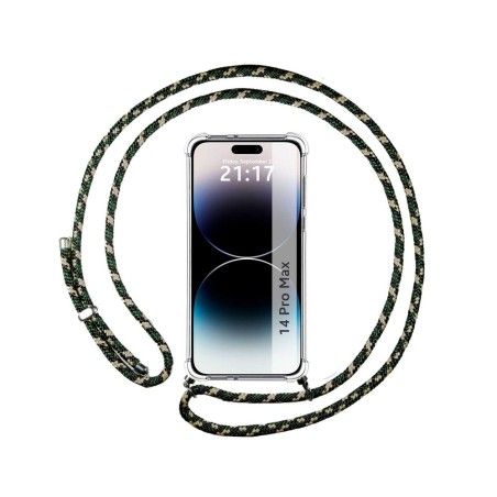 Funda Colgante Transparente compatible con iPhone 14 Pro Max (6.7) con Cordon Verde / Dorado