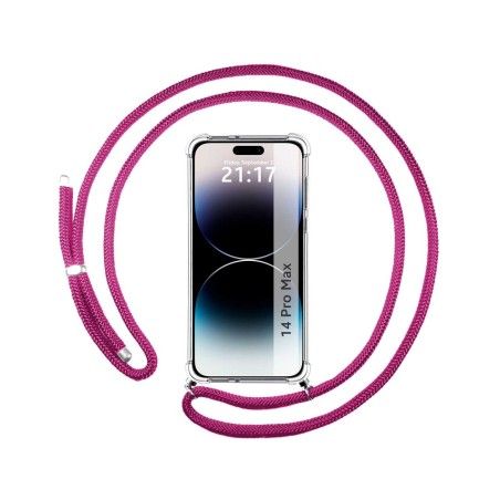 Funda Colgante Transparente compatible con iPhone 14 Pro Max (6.7) con Cordon Rosa Fucsia