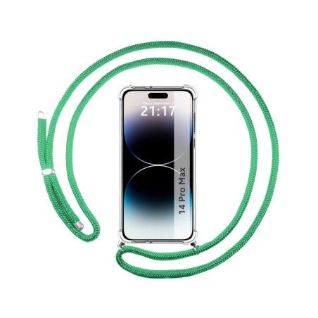 Funda Colgante Transparente compatible con iPhone 14 Pro Max (6.7) con Cordon Verde Agua