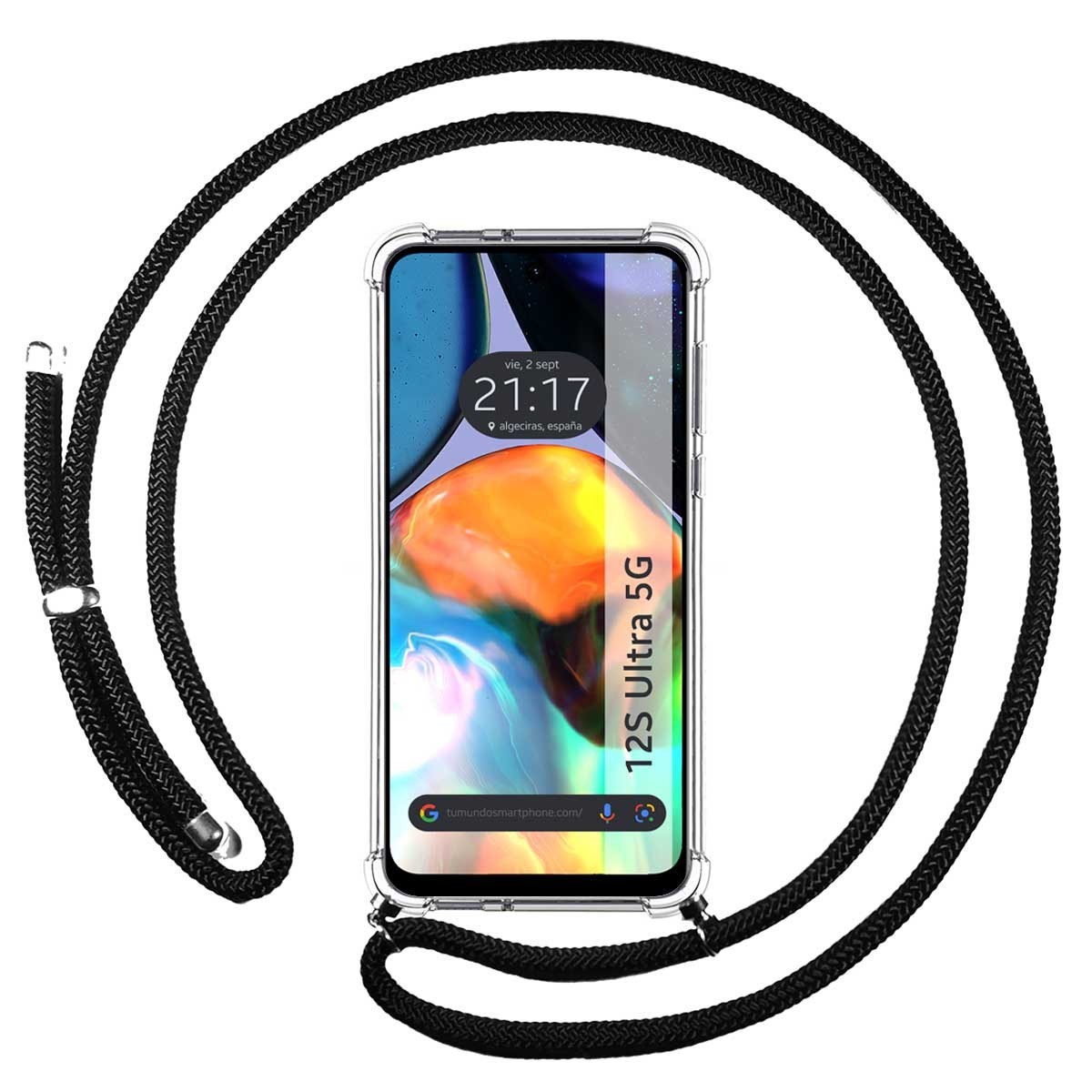 Funda Colgante Transparente para Motorola Moto E32 4G con Cordon Negro