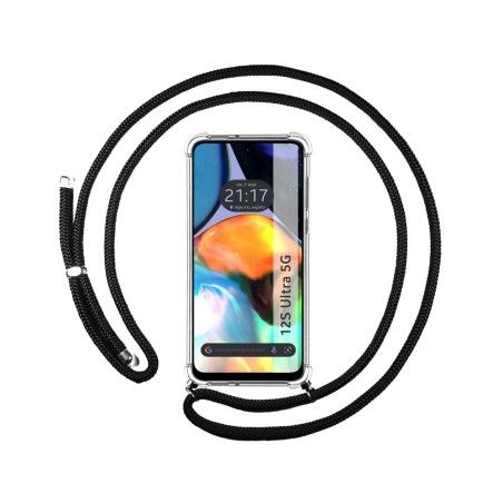 Funda Colgante Transparente para Motorola Moto E32 4G con Cordon Negro