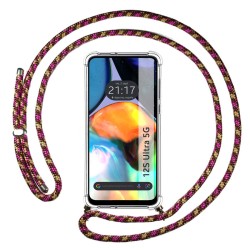 Funda Colgante Transparente para Motorola Moto E32 4G con Cordon Rosa / Dorado