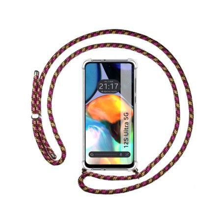 Funda Colgante Transparente para Motorola Moto E32 4G con Cordon Rosa / Dorado