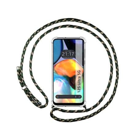 Funda Colgante Transparente para Motorola Moto E32 4G con Cordon Verde / Dorado