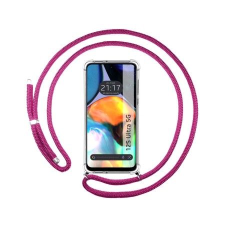 Funda Colgante Transparente para Motorola Moto E32 4G con Cordon Rosa Fucsia