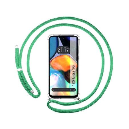 Funda Colgante Transparente para Motorola Moto E32 4G con Cordon Verde Agua