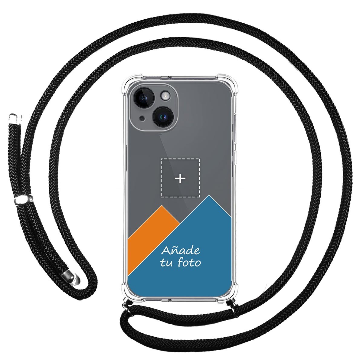 Personaliza tu Funda Colgante Transparente compatible con iPhone 14 (6.1) con Cordon Negro Dibujo Personalizada