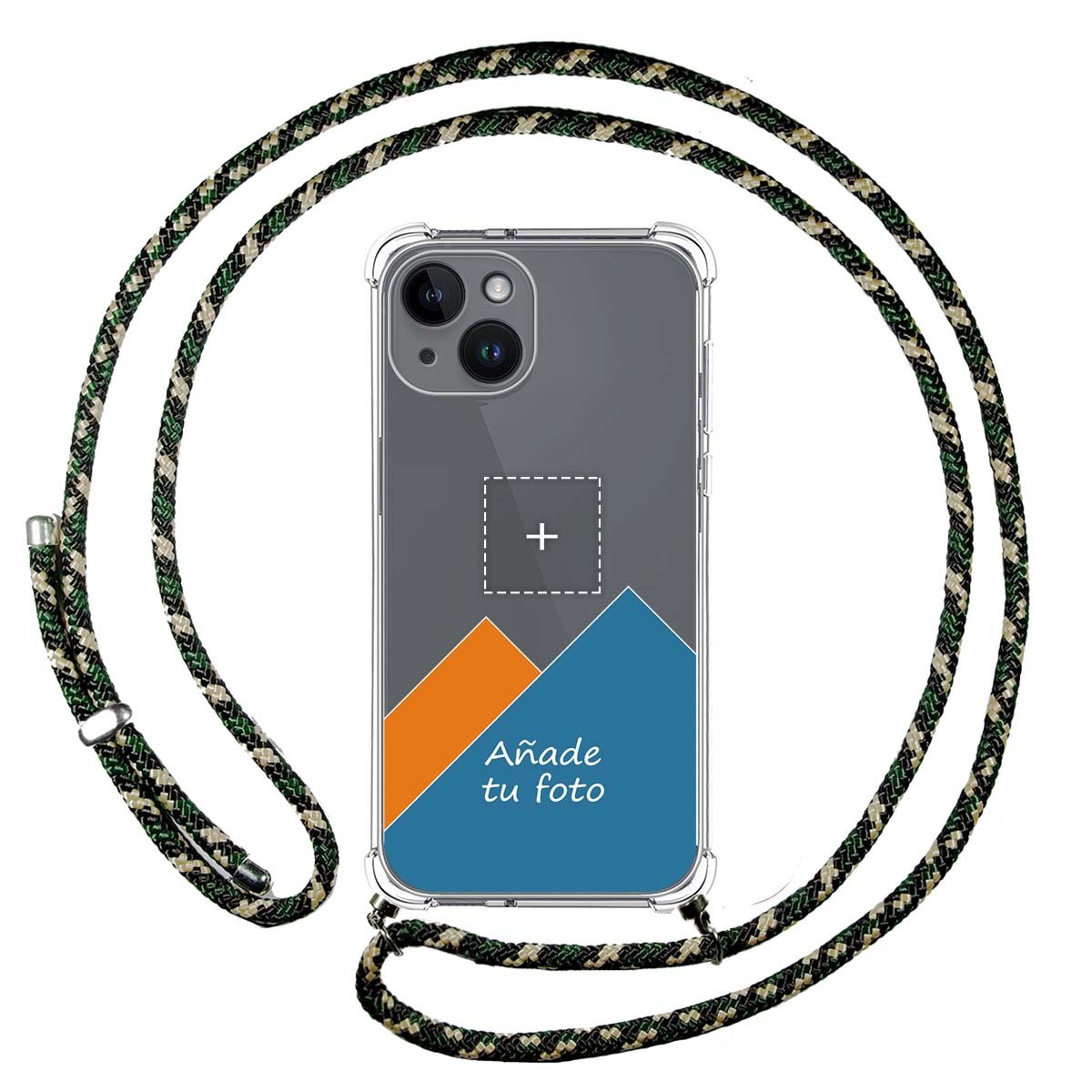 Personaliza tu Funda Colgante Transparente compatible con iPhone 14 (6.1) con Cordon Verde / Dorado Dibujo Personalizada