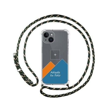 Personaliza tu Funda Colgante Transparente compatible con iPhone 14 (6.1) con Cordon Verde / Dorado Dibujo Personalizada