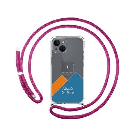 Personaliza tu Funda Colgante Transparente compatible con iPhone 14 (6.1) con Cordon Rosa Fucsia Dibujo Personalizada
