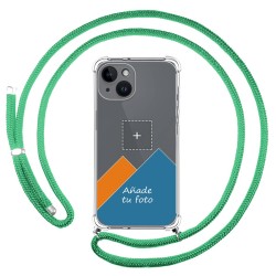 Personaliza tu Funda Colgante Transparente compatible con iPhone 14 (6.1) con Cordon Verde Agua Dibujo Personalizada