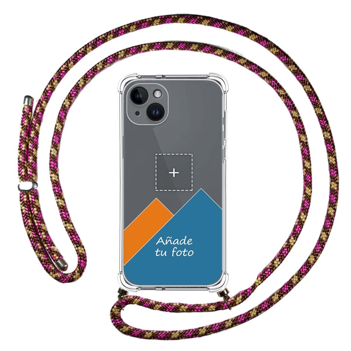 Personaliza tu Funda Colgante Transparente compatible con iPhone 14 Plus (6.7) con Cordon Rosa / Dorado Dibujo Personalizada
