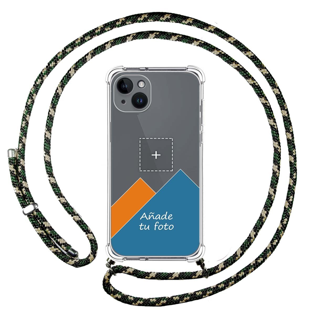 Personaliza tu Funda Colgante Transparente compatible con iPhone 14 Plus (6.7) con Cordon Verde / Dorado Dibujo Personalizada