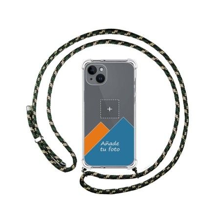 Personaliza tu Funda Colgante Transparente compatible con iPhone 14 Plus (6.7) con Cordon Verde / Dorado Dibujo Personalizada