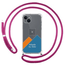 Personaliza tu Funda Colgante Transparente compatible con iPhone 14 Plus (6.7) con Cordon Rosa Fucsia Dibujo Personalizada