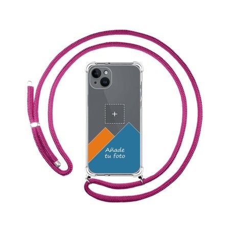 Personaliza tu Funda Colgante Transparente compatible con iPhone 14 Plus (6.7) con Cordon Rosa Fucsia Dibujo Personalizada
