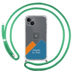 Personaliza tu Funda Colgante Transparente compatible con iPhone 14 Plus (6.7) con Cordon Verde Agua Dibujo Personalizada