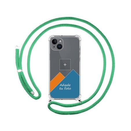 Personaliza tu Funda Colgante Transparente compatible con iPhone 14 Plus (6.7) con Cordon Verde Agua Dibujo Personalizada