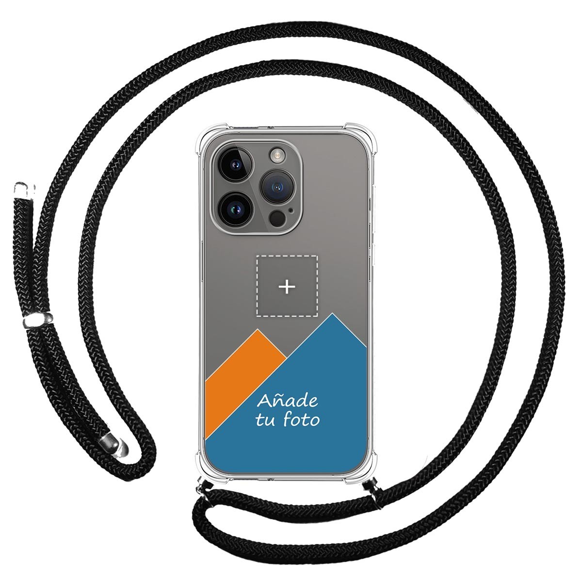 Personaliza tu Funda Colgante Transparente compatible con iPhone 14 Pro (6.1) con Cordon Negro Dibujo Personalizada