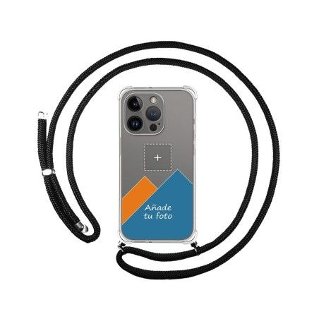Personaliza tu Funda Colgante Transparente compatible con iPhone 14 Pro (6.1) con Cordon Negro Dibujo Personalizada