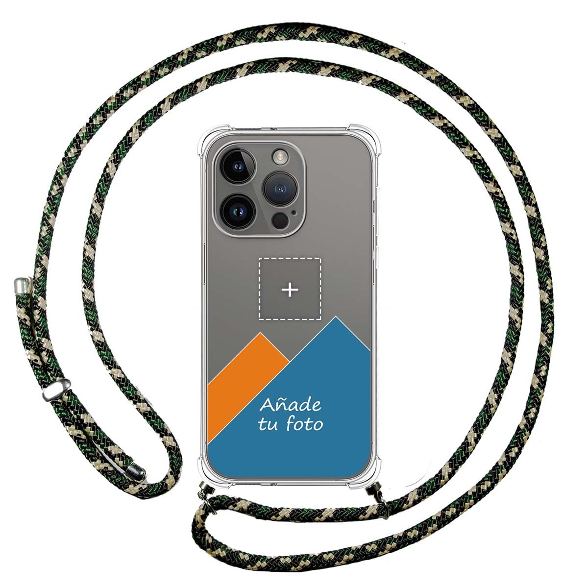 Personaliza tu Funda Colgante Transparente compatible con iPhone 14 Pro (6.1) con Cordon Verde / Dorado Dibujo Personalizada