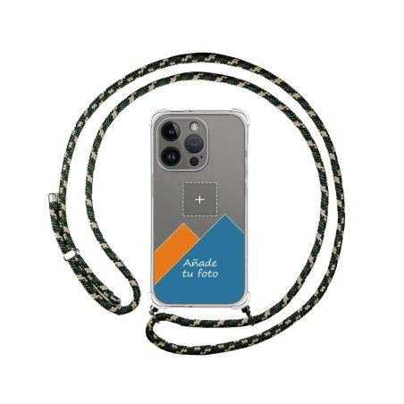 Personaliza tu Funda Colgante Transparente compatible con iPhone 14 Pro (6.1) con Cordon Verde / Dorado Dibujo Personalizada