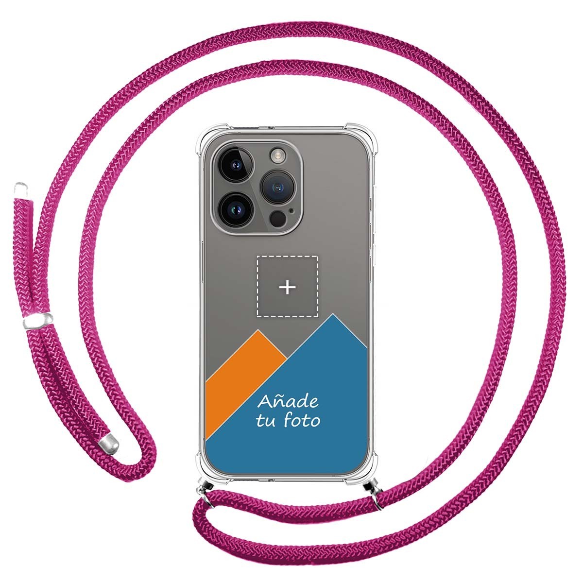 Personaliza tu Funda Colgante Transparente compatible con iPhone 14 Pro (6.1) con Cordon Rosa Fucsia Dibujo Personalizada