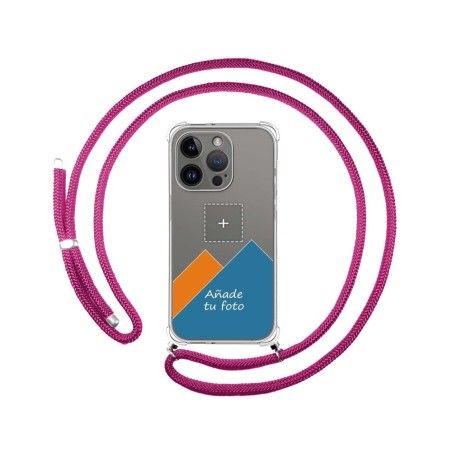 Personaliza tu Funda Colgante Transparente compatible con iPhone 14 Pro (6.1) con Cordon Rosa Fucsia Dibujo Personalizada