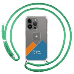 Personaliza tu Funda Colgante Transparente compatible con iPhone 14 Pro (6.1) con Cordon Verde Agua Dibujo Personalizada