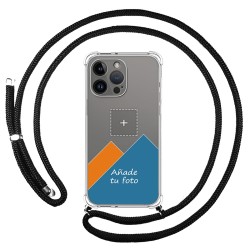 Personaliza tu Funda Colgante Transparente compatible con iPhone 14 Pro Max (6.7) con Cordon Negro Dibujo Personalizada