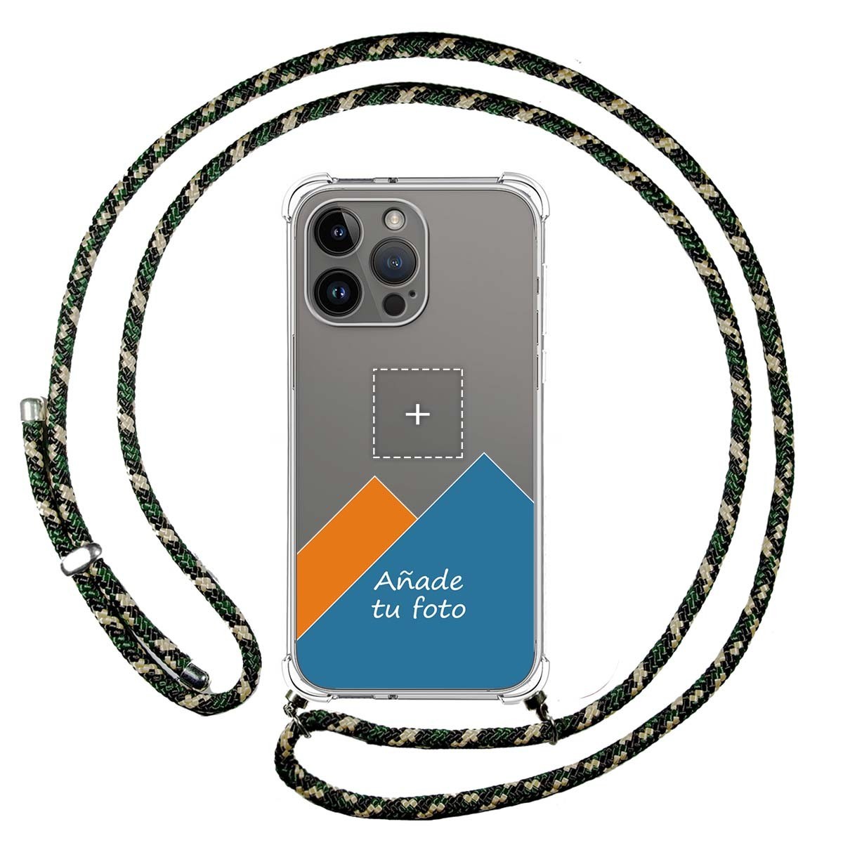 Personaliza tu Funda Colgante Transparente compatible con iPhone 14 Pro Max con Cordon Verde / Dorado Dibujo Personalizada