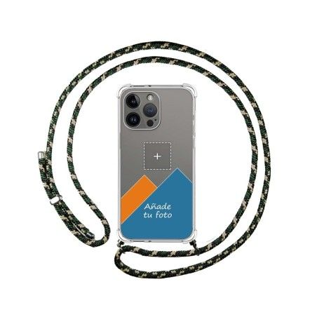 Personaliza tu Funda Colgante Transparente compatible con iPhone 14 Pro Max con Cordon Verde / Dorado Dibujo Personalizada