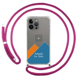 Personaliza tu Funda Colgante Transparente compatible con iPhone 14 Pro Max (6.7) con Cordon Rosa Fucsia Dibujo Personalizada