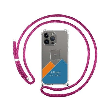 Personaliza tu Funda Colgante Transparente compatible con iPhone 14 Pro Max (6.7) con Cordon Rosa Fucsia Dibujo Personalizada
