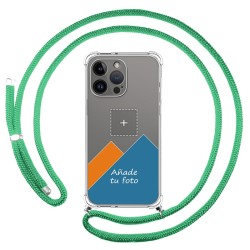 Personaliza tu Funda Colgante Transparente compatible con iPhone 14 Pro Max (6.7) con Cordon Verde Agua Dibujo Personalizada