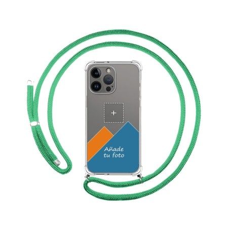 Personaliza tu Funda Colgante Transparente compatible con iPhone 14 Pro Max (6.7) con Cordon Verde Agua Dibujo Personalizada