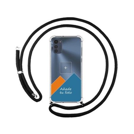 Personaliza tu Funda Colgante Transparente para Motorola Moto E32 4G con Cordon Negro Dibujo Personalizada