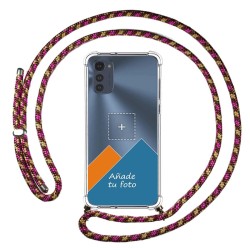 Personaliza tu Funda Colgante Transparente para Motorola Moto E32 4G con Cordon Rosa / Dorado Dibujo Personalizada