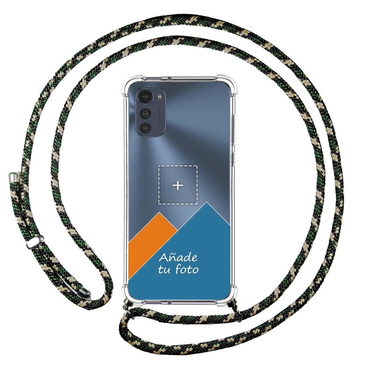 Personaliza tu Funda Colgante Transparente para Motorola Moto E32 4G con Cordon Verde / Dorado Dibujo Personalizada