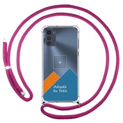 Personaliza tu Funda Colgante Transparente para Motorola Moto E32 4G con Cordon Rosa Fucsia Dibujo Personalizada