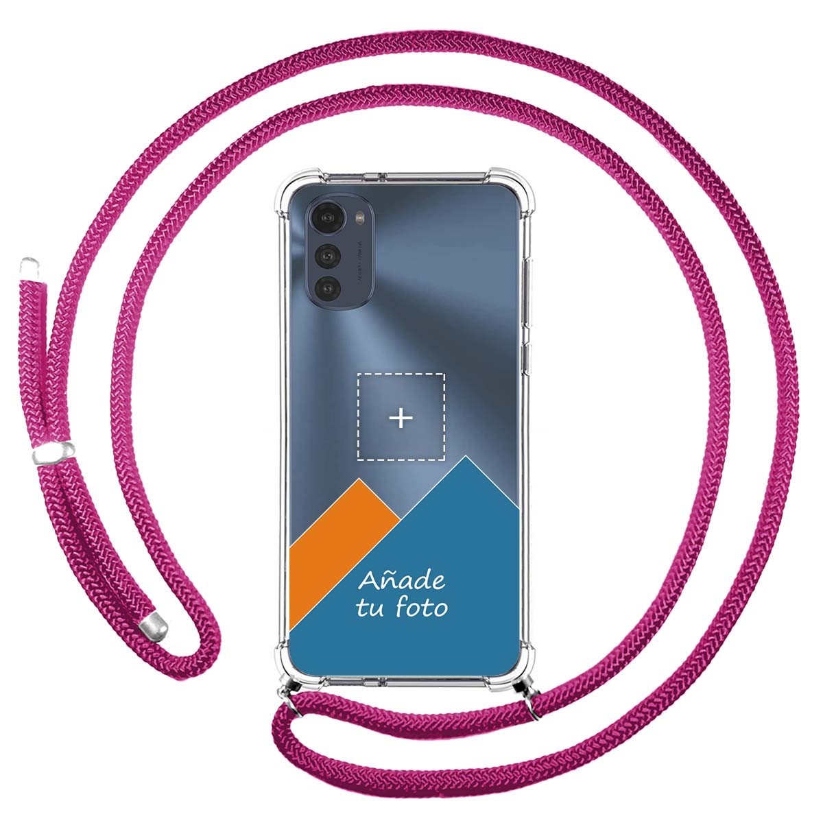 Personaliza tu Funda Colgante Transparente para Motorola Moto E32 4G con Cordon Rosa Fucsia Dibujo Personalizada