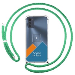 Personaliza tu Funda Colgante Transparente para Motorola Moto E32 4G con Cordon Verde Agua Dibujo Personalizada