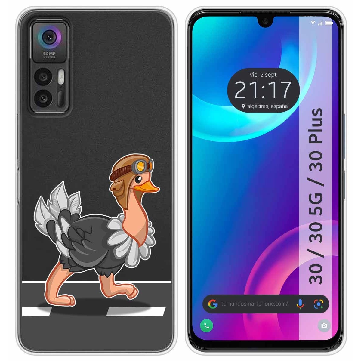 Funda Silicona Transparente para TCL 30 / 30 5G / 30 Plus diseño Avestruz Dibujos