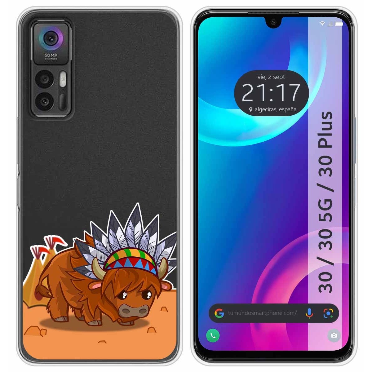 Funda Silicona Transparente para TCL 30 / 30 5G / 30 Plus diseño Bufalo Dibujos