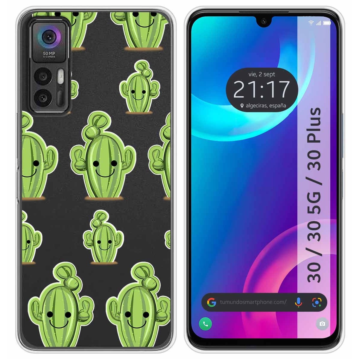Funda Silicona Transparente para TCL 30 / 30 5G / 30 Plus diseño Cactus Dibujos