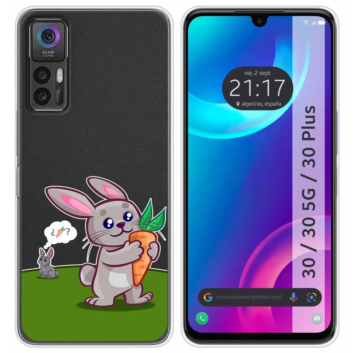 Funda Silicona Transparente para TCL 30 / 30 5G / 30 Plus diseño Conejo Dibujos