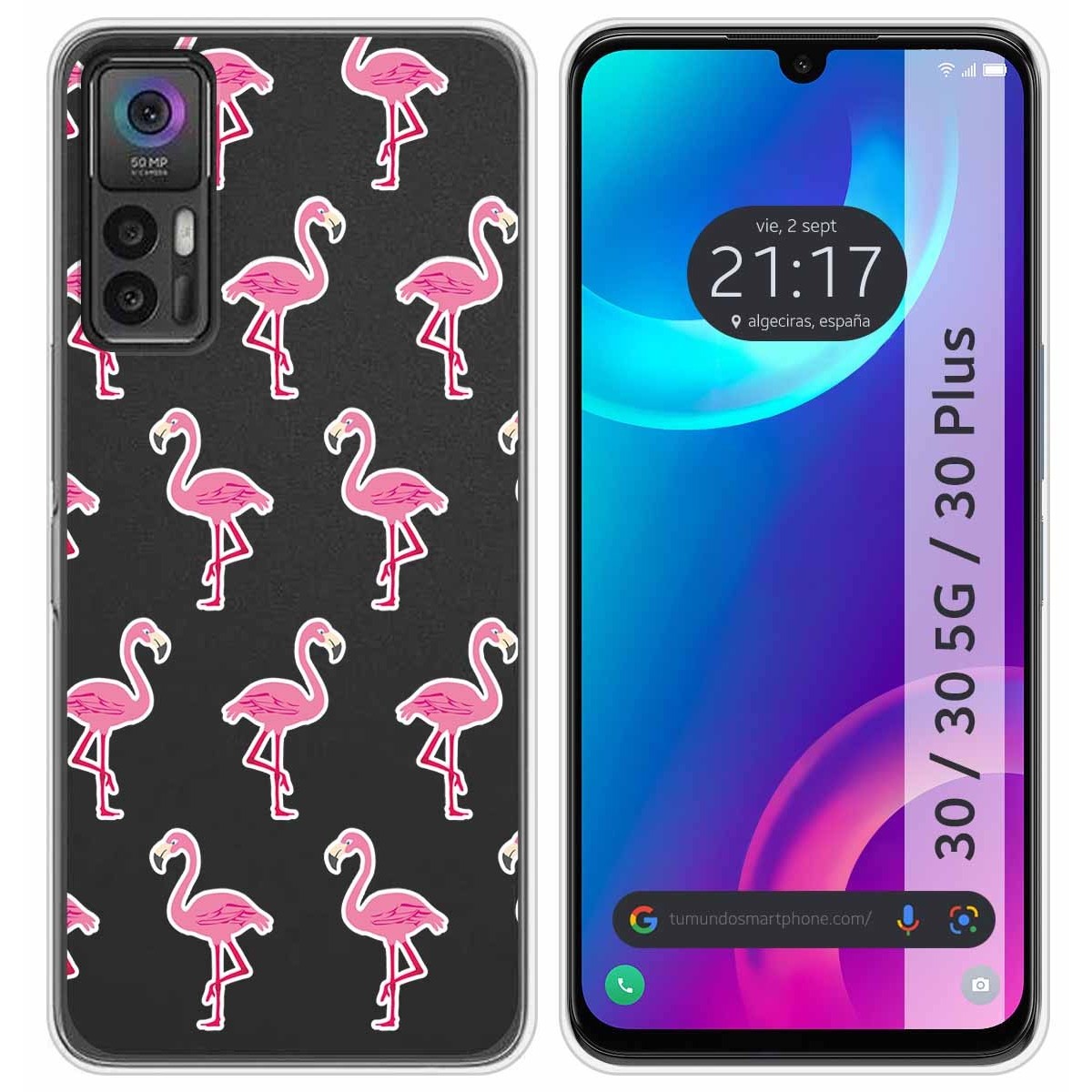 Funda Silicona Transparente para TCL 30 / 30 5G / 30 Plus diseño Flamenco Dibujos