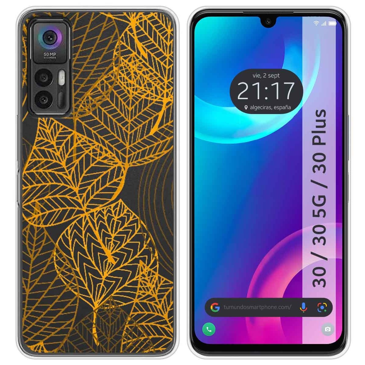 Funda Silicona Transparente para TCL 30 / 30 5G / 30 Plus diseño Hojas Dibujos